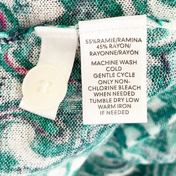 LOFT Green Pink Paisley Ramie V Neck Button Front Sheer Long Sleeve Cardigan M - Picture 12 of 12